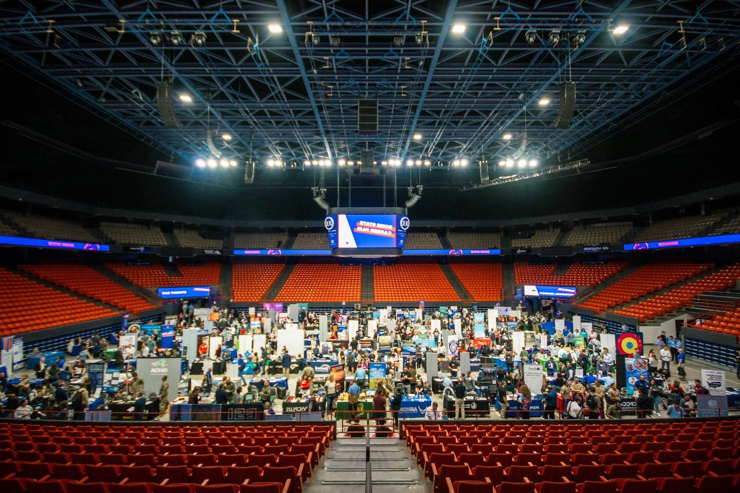 Aerial view of career fair in ExtraMile arena