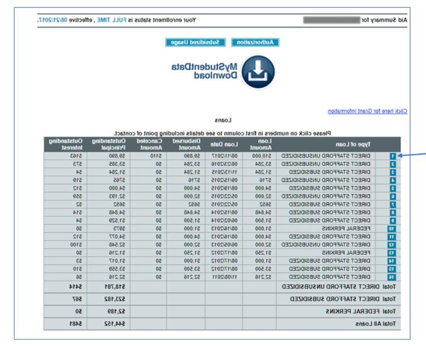 An example of the National Student Loan Data System loan page